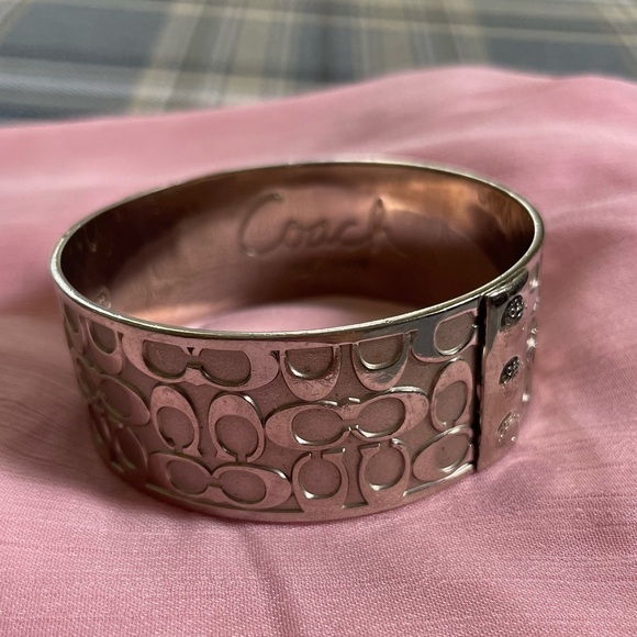 COACH Silver Enamel Signature C Chunky Bangle Bracelet Y2K - Picture 1 of 6
